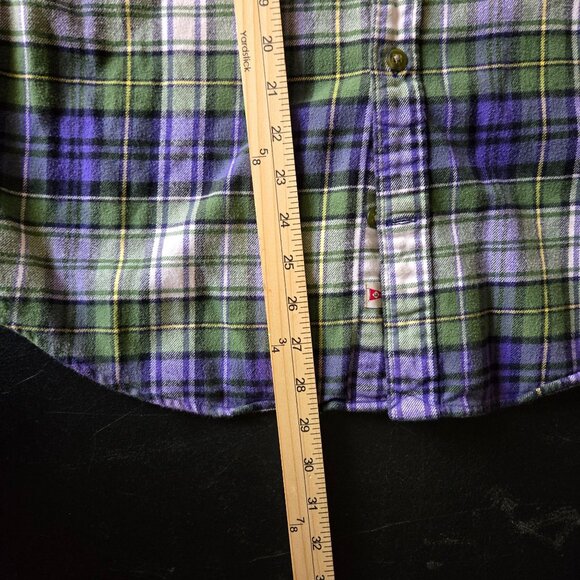 Lands End Mens Slim Fit Plaid Flannel Button-Up Shirt 16-16.5 L Green & Purple O - Picture 8 of 11